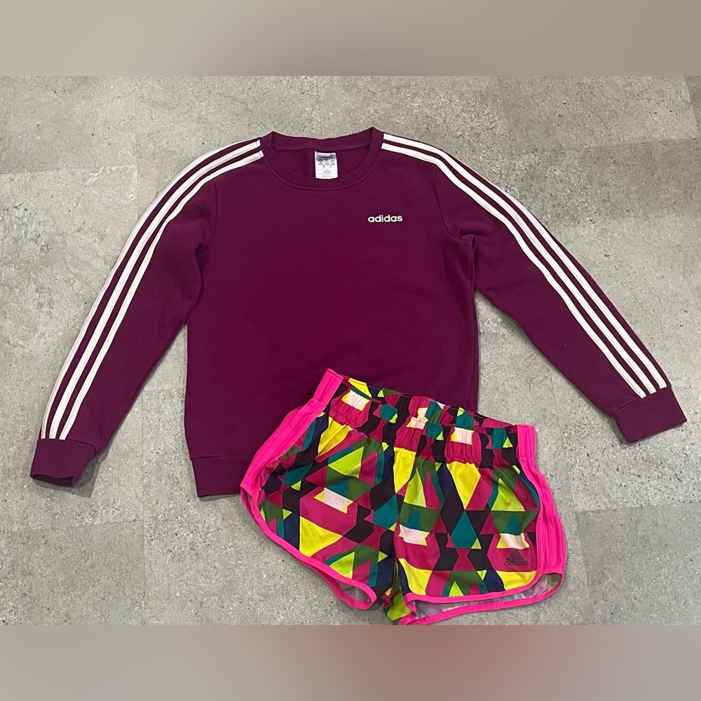 Womens ADIDAS Sweatshirt & Athletic Shorts, sz Small